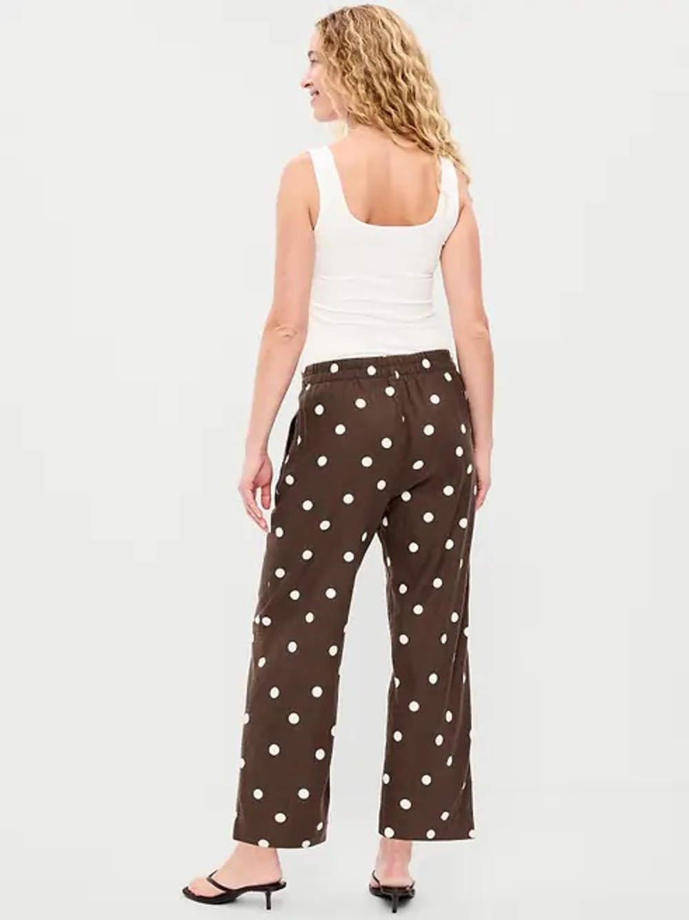 Brown Polka Dot Linen Pants - Picture 5 of 9